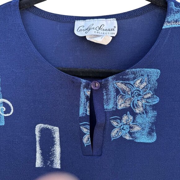 Carolyn Strauss Collection Womens Blue Patterned 3/4 Sleeve Stretch Tunic Top M - Picture 4 of 7